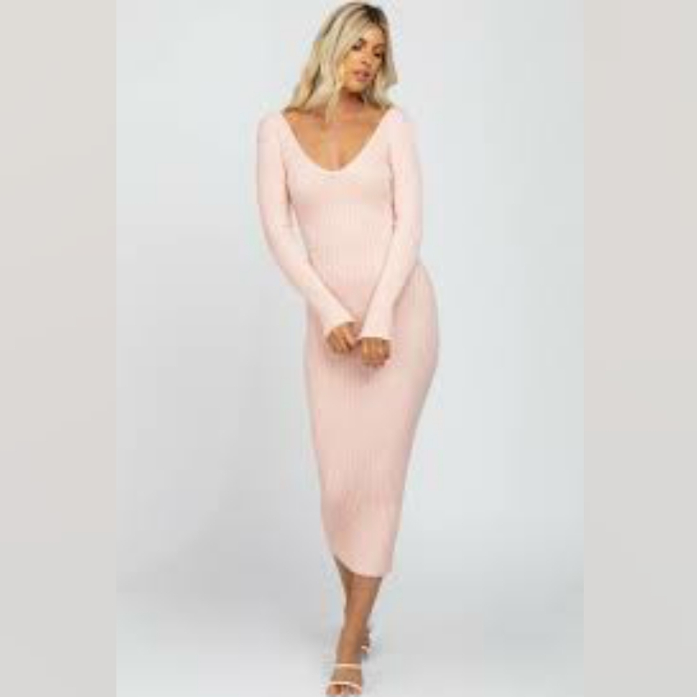 M V-neck Ribbed with tie Dress Pink
